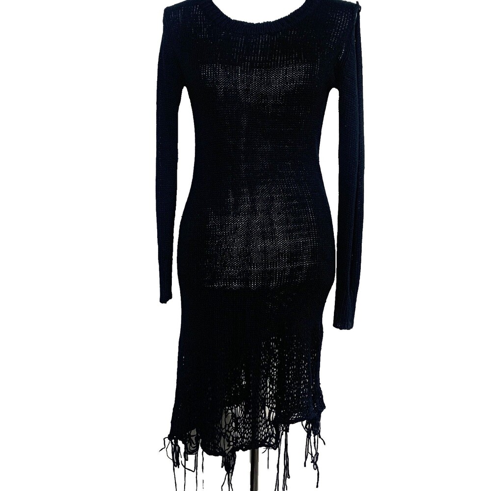 UNIF Black Knit Sweater Dress Distressed Hem Grunge Goth Long Sleeve Size M